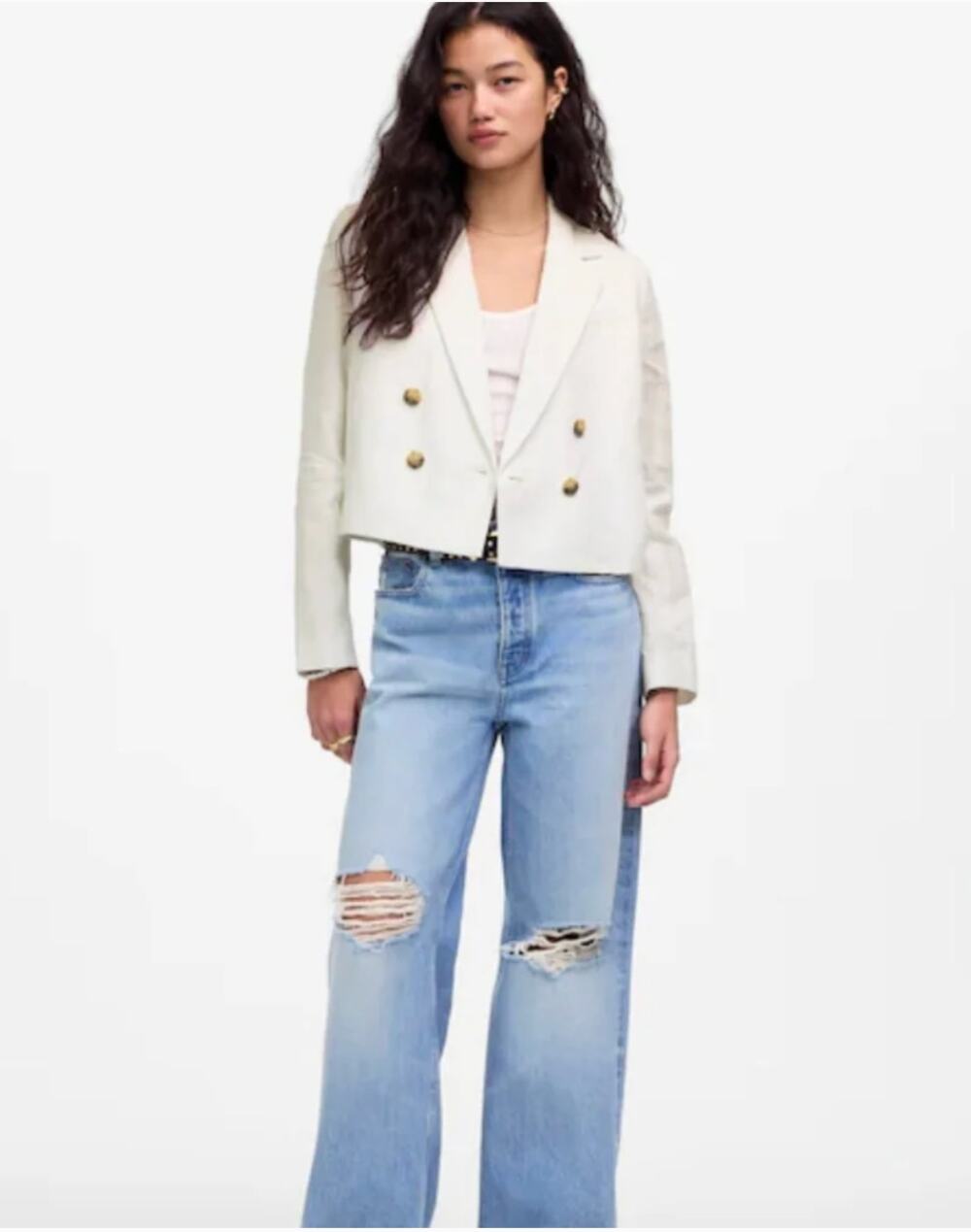 Madewell Double-Breasted Crop Blazer 12 NWT 100% Linen NV041 White Coastal Prep